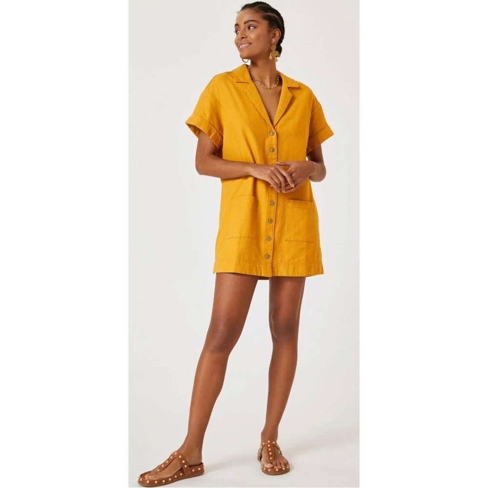 Pilcro Yellow Buttoned Tie Front Mini Dress